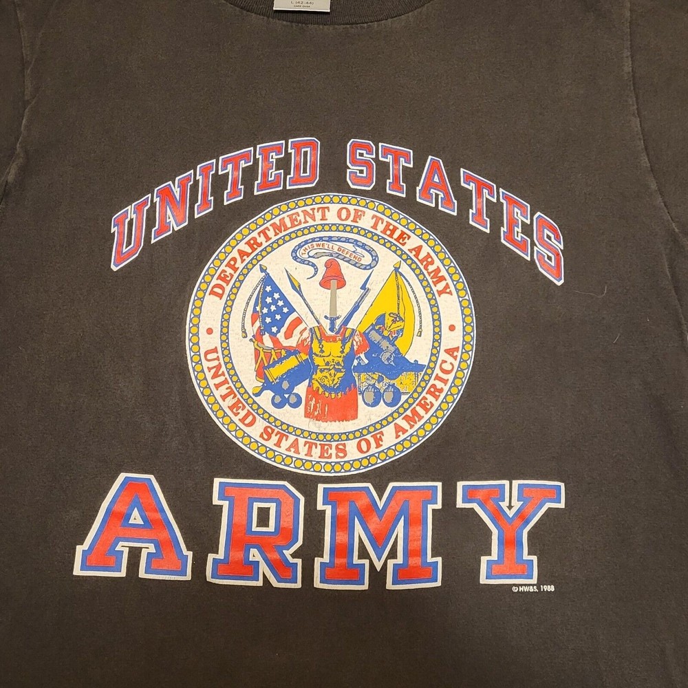 Vintage ONEITA Mens Black T-shirt United States Army 1988 Size Large Made In USA